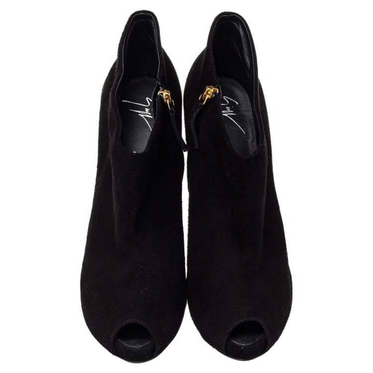Pre Owned Giuseppe Zanotti Black Suede Zipper Detail Ankle Boots Size 41