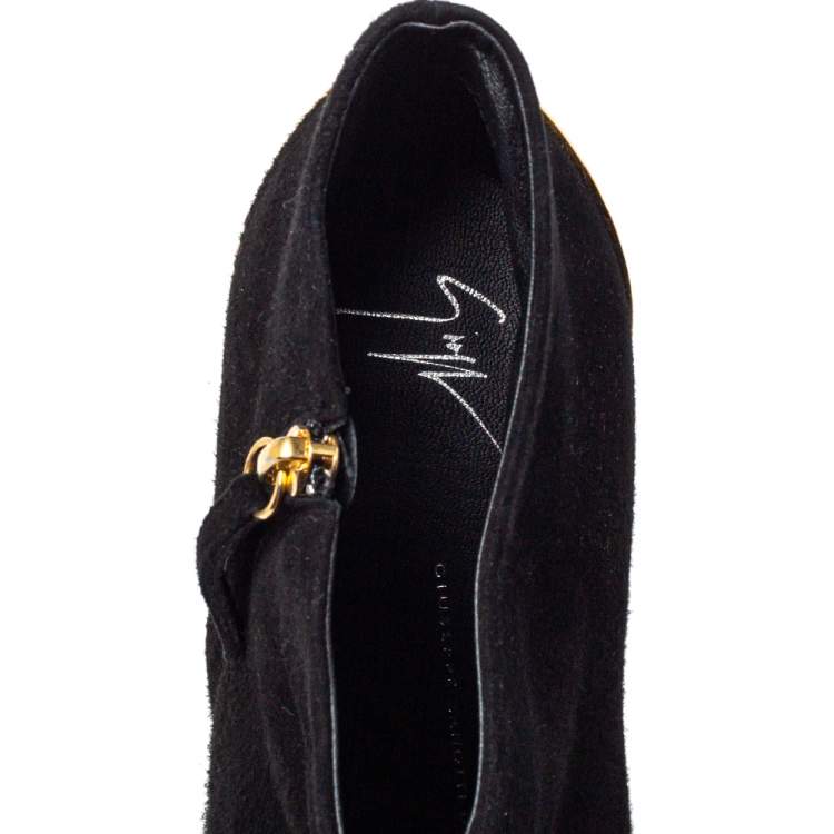 Pre Owned Giuseppe Zanotti Black Suede Zipper Detail Ankle Boots Size 41