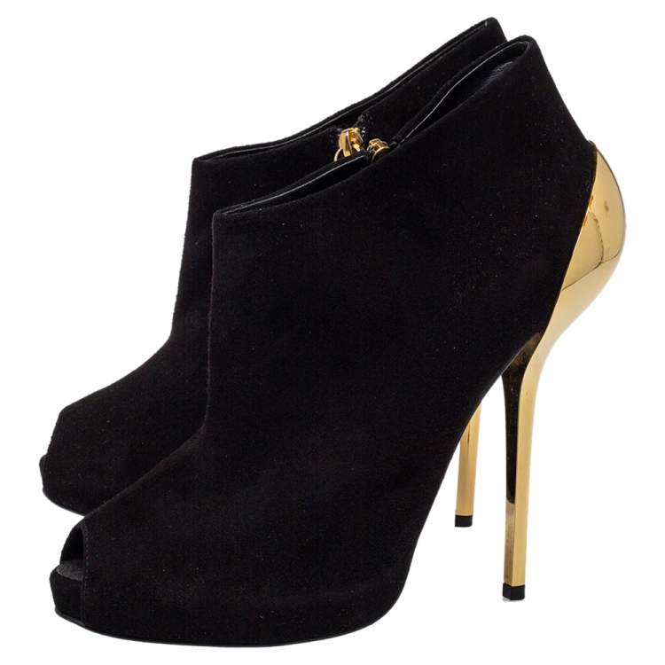 Pre Owned Giuseppe Zanotti Black Suede Zipper Detail Ankle Boots Size 41