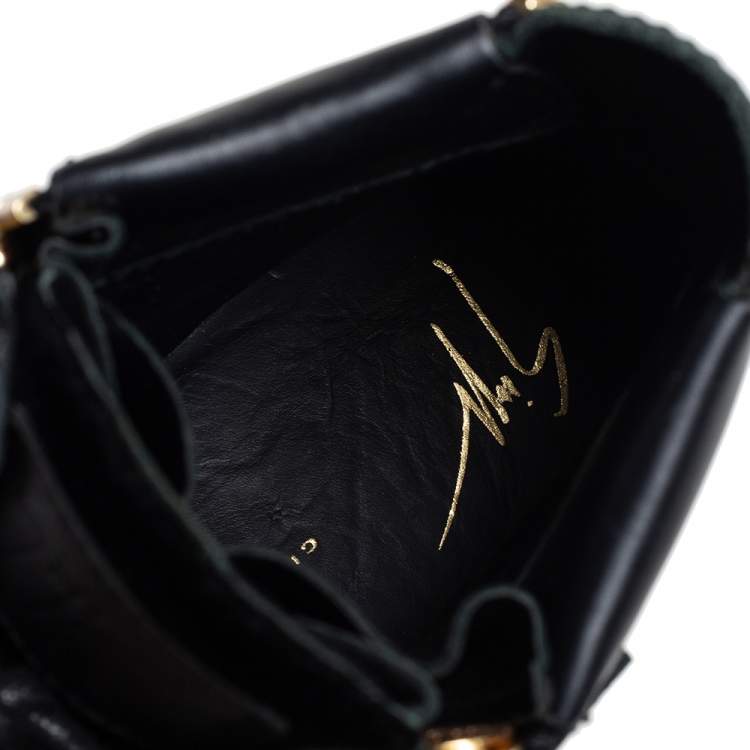 Pre Owned Giuseppe Zanotti Black Patent Leather and Velvet Crystal Strap High Top Sneakers Size 35