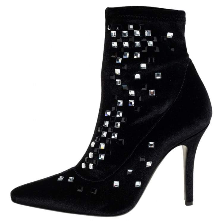 Pre Owned Giuseppe Zanotti Black Velvet Embellished Boots Size 37