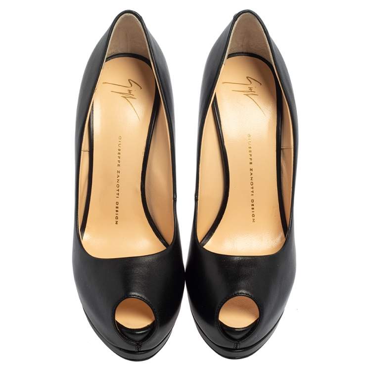 Pre Owned Giuseppe Zanotti Black Leather Platform Peep Toe Pumps Size 40