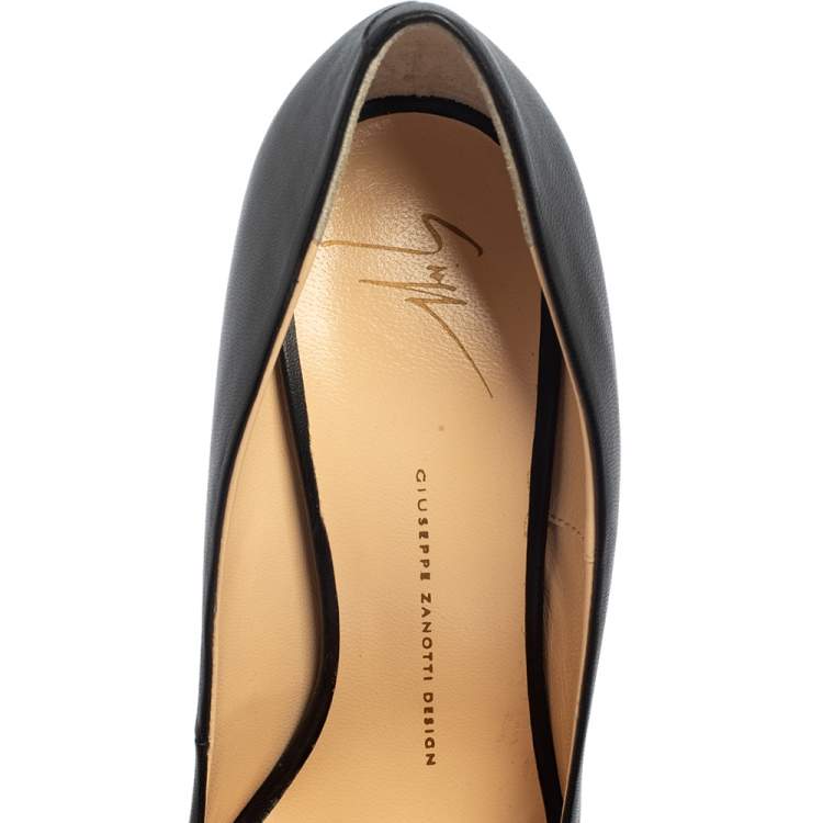 Pre Owned Giuseppe Zanotti Black Leather Platform Peep Toe Pumps Size 40