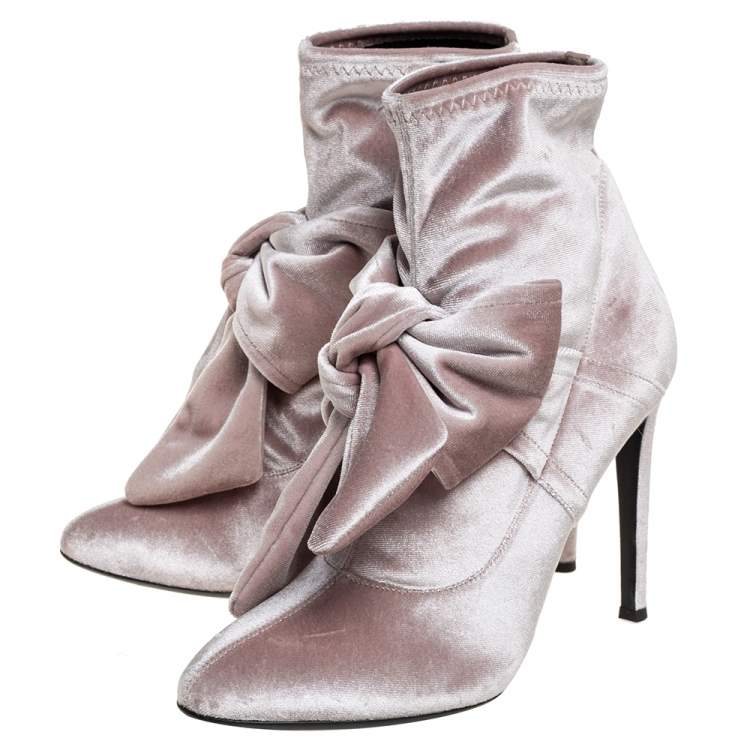 Pre Owned Giuseppe Zanotti Beige Velvet Bow Detail Ankle Boots Size 39.5