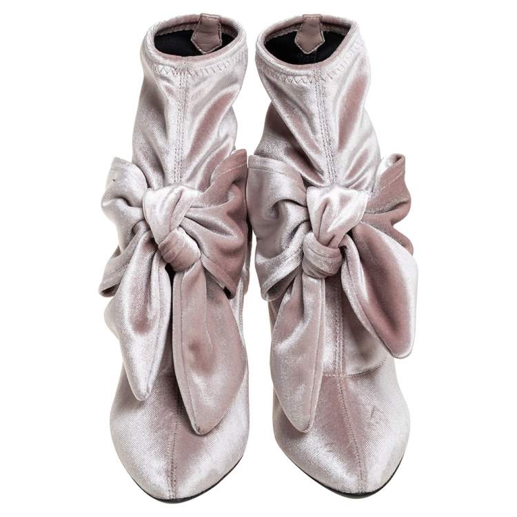 Pre Owned Giuseppe Zanotti Beige Velvet Bow Detail Ankle Boots Size 39.5