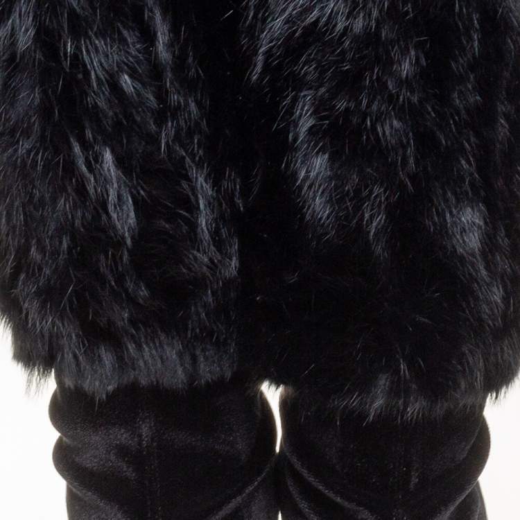 Pre Owned Giuseppe Zanotti Black Stretch Fabric And Fur Bimba Knee High Boots Size 40