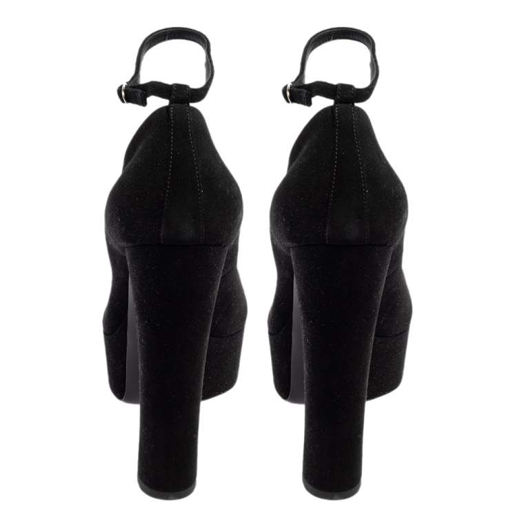 Pre Owned Giuseppe Zanotti Black Suede Peep Toe Platform Ankle Strap Pumps Size 40
