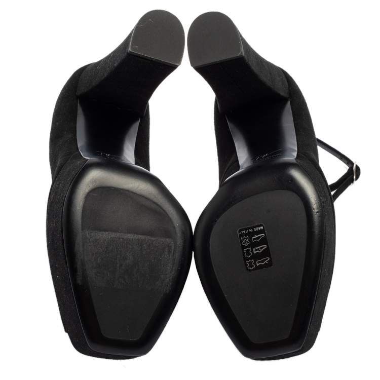 Pre Owned Giuseppe Zanotti Black Suede Peep Toe Platform Ankle Strap Pumps Size 40