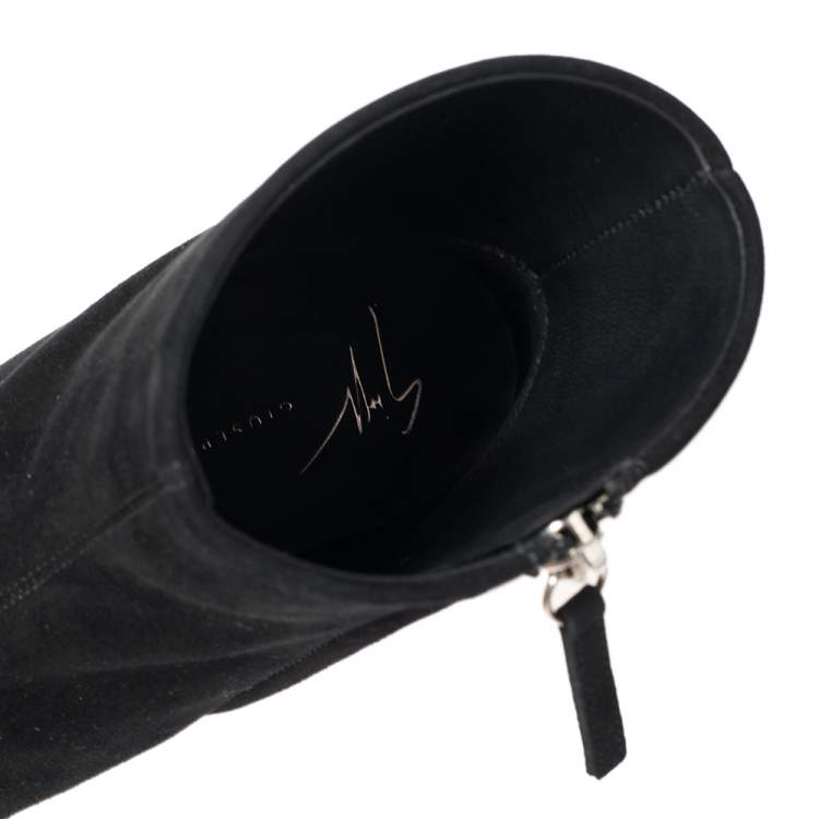 Pre Owned Giuseppe Zanotti Black Suede and Pony Hair Block Heel Ankle Boots Size 37.5