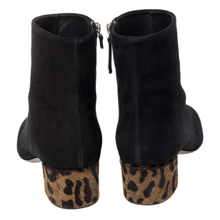 Pre Owned Giuseppe Zanotti Black Suede and Pony Hair Block Heel Ankle Boots Size 37.5