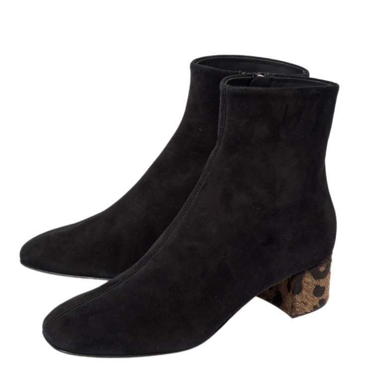 Pre Owned Giuseppe Zanotti Black Suede and Pony Hair Block Heel Ankle Boots Size 37.5