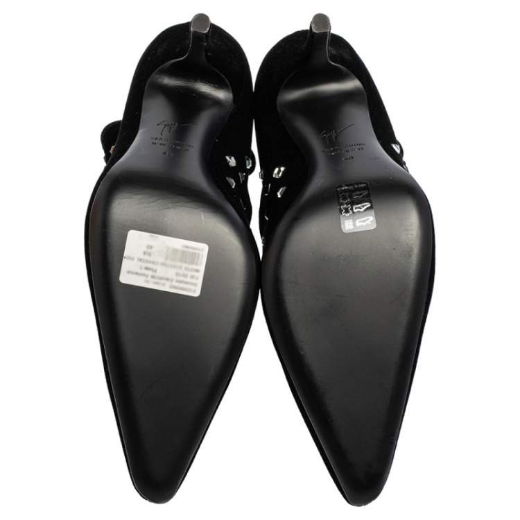 Pre Owned Giuseppe Zanotti Black Velvet Crystal Embellished Pointed Toe Ankle Boots Size 40