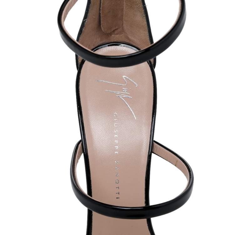 Pre Owned Giuseppe Zanotti Black Patent Leather Harmony Ankle Strap Sandals Size 37.5