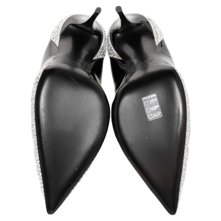 Pre Owned Giuseppe Zanotti Black Patent Leather Crystal Embellished Pumps Size 41