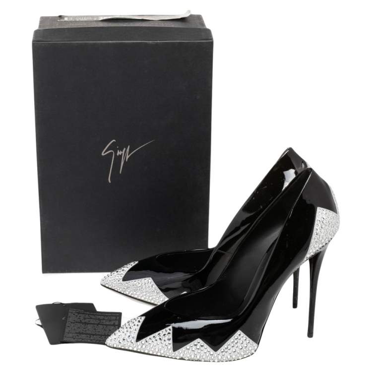 Pre Owned Giuseppe Zanotti Black Patent Leather Crystal Embellished Pumps Size 41