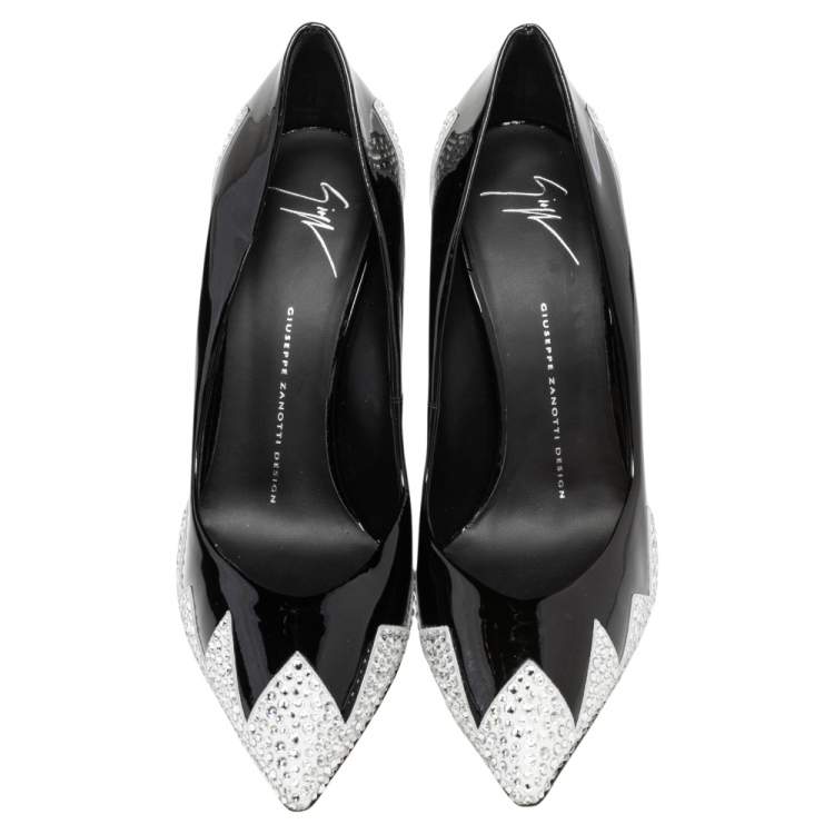 Pre Owned Giuseppe Zanotti Black Patent Leather Crystal Embellished Pumps Size 41