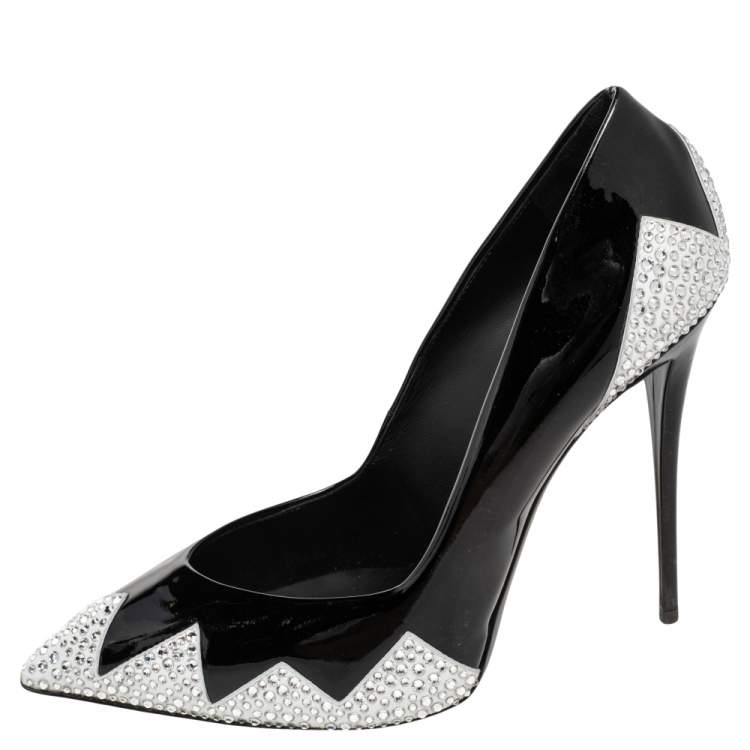 Pre Owned Giuseppe Zanotti Black Patent Leather Crystal Embellished Pumps Size 41