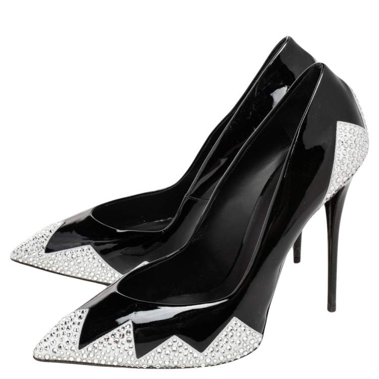 Pre Owned Giuseppe Zanotti Black Patent Leather Crystal Embellished Pumps Size 41