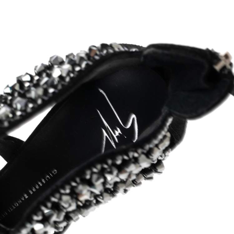 Pre Owned Giuseppe Zanotti Black Suede Crystal Embellished Sandals Size 38