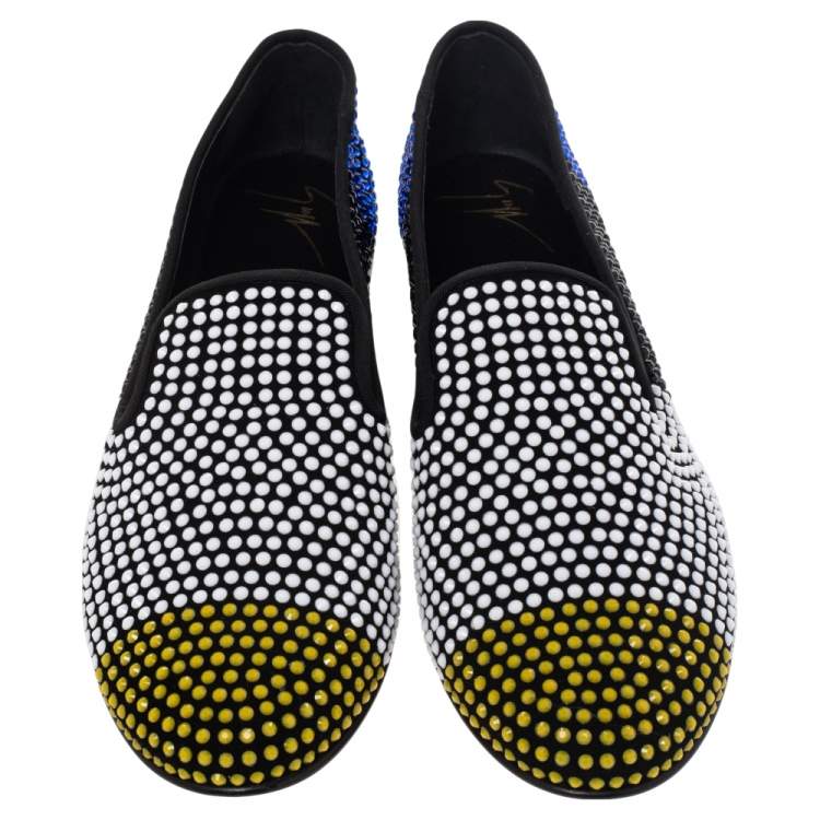 Pre Owned Giuseppe Zanotti Multicolor Fabric Slip on Loafers Size 39.5