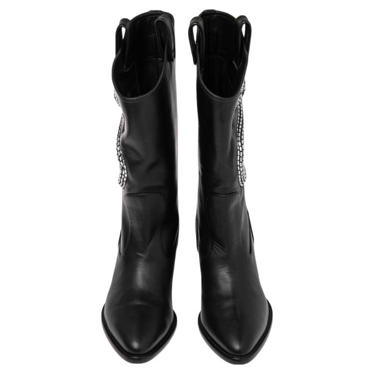 Pre Owned Giuseppe Zanotti Black Leather Snake Embellished Guns 55 Cowboy Boots Size 37
