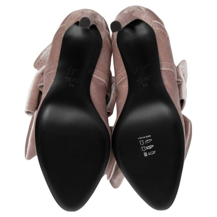 Pre Owned Giuseppe Zanotti Beige/Grey Velvet Bow Detail Ankle Boots Size 38