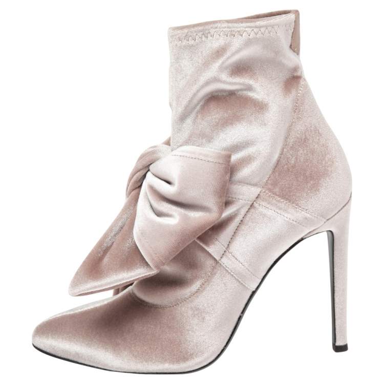 Pre Owned Giuseppe Zanotti Beige/Grey Velvet Bow Detail Ankle Boots Size 38