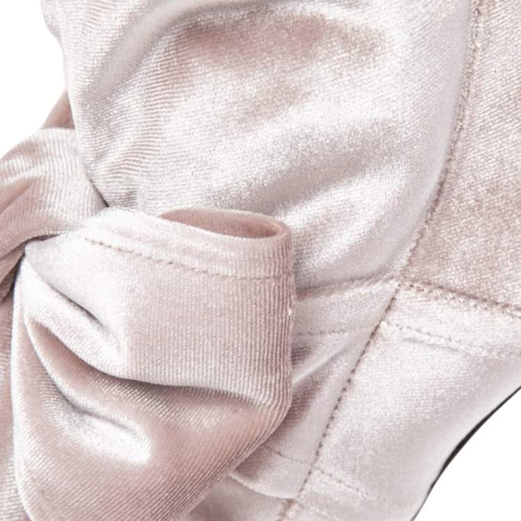 Pre Owned Giuseppe Zanotti Beige/Grey Velvet Bow Detail Ankle Boots Size 38