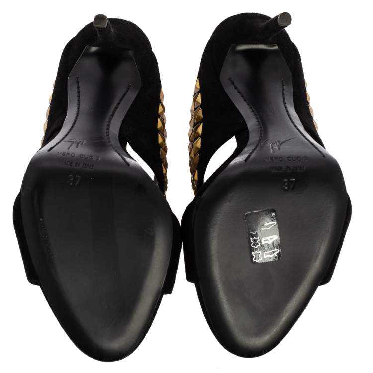 Pre Owned Giuseppe Zanotti Black Embellished Suede Coline Open Toe Sandals Size 37