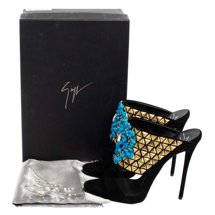 Pre Owned Giuseppe Zanotti Black Embellished Suede Coline Open Toe Sandals Size 37