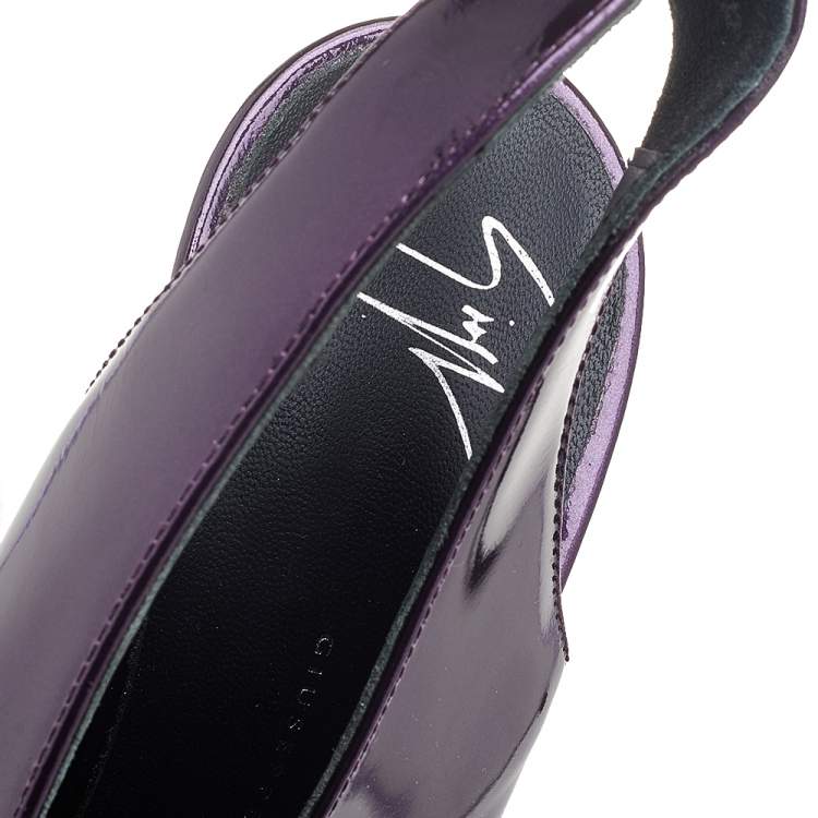 Pre Owned Giuseppe Zanotti Purple Patent Leather Slingback Sandals Size 38