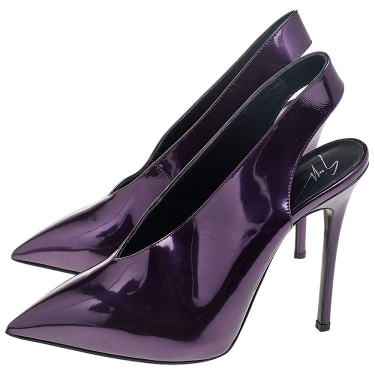 Pre Owned Giuseppe Zanotti Purple Patent Leather Slingback Sandals Size 38