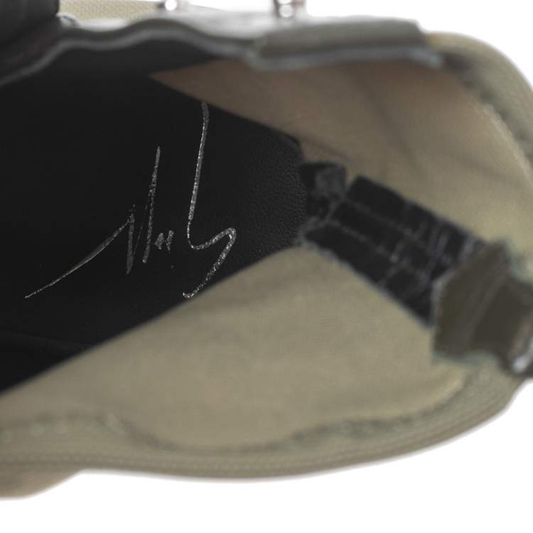 Pre Owned Giuseppe Zanotti Army Green Canvas and Studded Leather Peep-Toe Ankle Boots Size 37