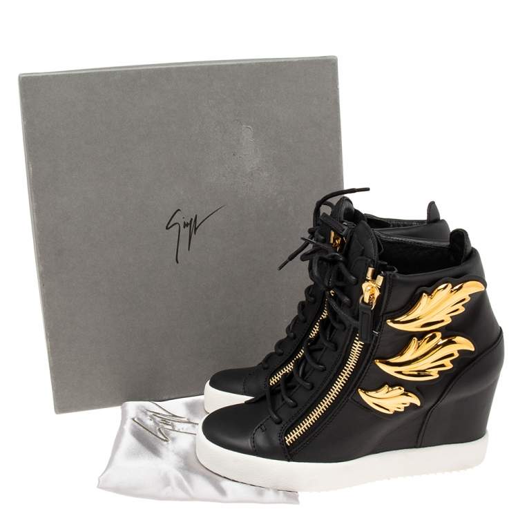 Pre Owned Giuseppe Zanotti Black Leather High Top Wedge Sneakers  Size 40