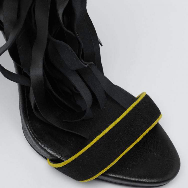 Pre Owned Giuseppe Zanotti Black Leather And Suede Crystal Embellished  Fringe Open Toe  Sandals Size 38