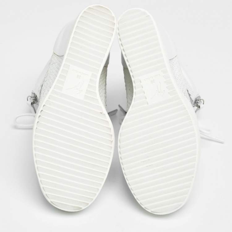 Pre Owned Giuseppe Zanotti White/Silver Python Embossed Leather Wedge Sneakers Size 38
