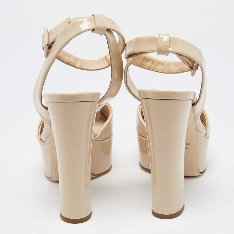 Pre Owned Giuseppe Zanotti Beige Patent Leather Peep Toe Ankle Strap Sandals Size 39