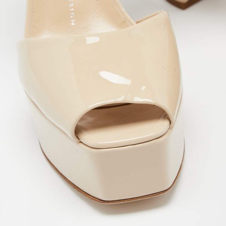 Pre Owned Giuseppe Zanotti Beige Patent Leather Peep Toe Ankle Strap Sandals Size 39