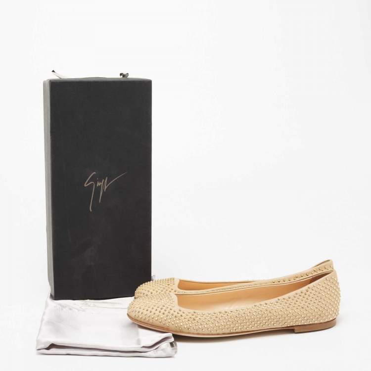 Pre Owned Giuseppe Zanotti Beige Studded Leather Ballet Flats Size 39