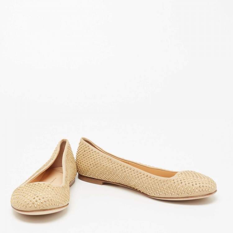Pre Owned Giuseppe Zanotti Beige Studded Leather Ballet Flats Size 39