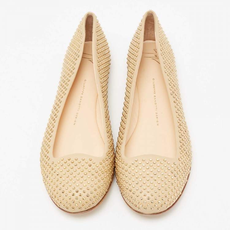 Pre Owned Giuseppe Zanotti Beige Studded Leather Ballet Flats Size 39