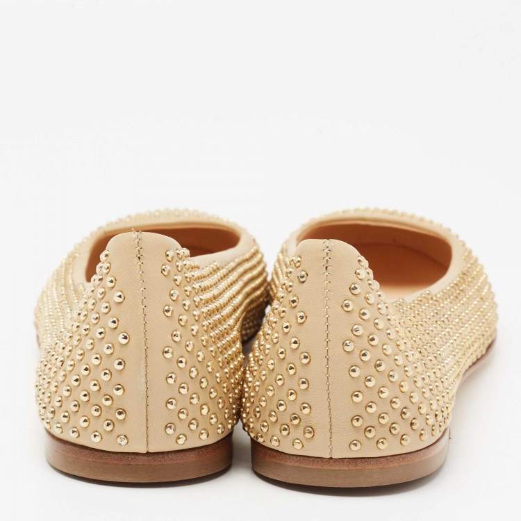 Pre Owned Giuseppe Zanotti Beige Studded Leather Ballet Flats Size 39