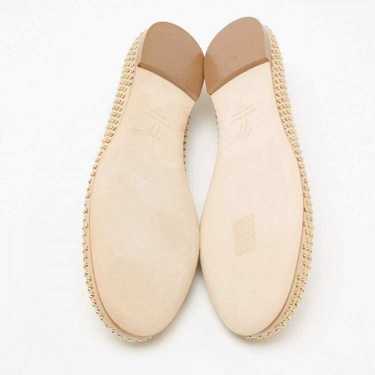 Pre Owned Giuseppe Zanotti Beige Studded Leather Ballet Flats Size 39