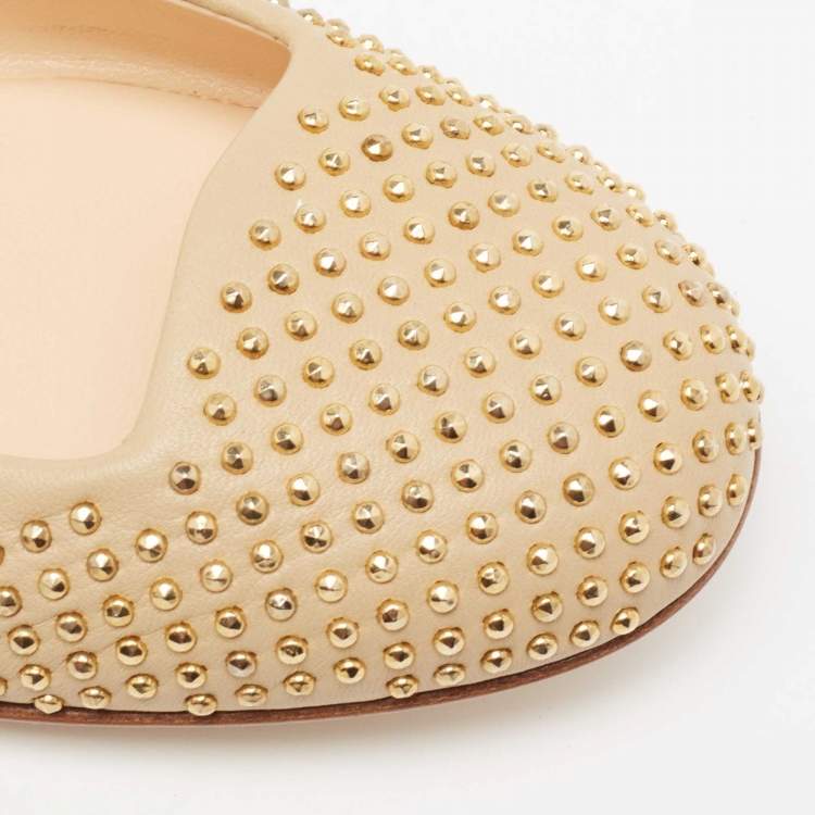 Pre Owned Giuseppe Zanotti Beige Studded Leather Ballet Flats Size 39