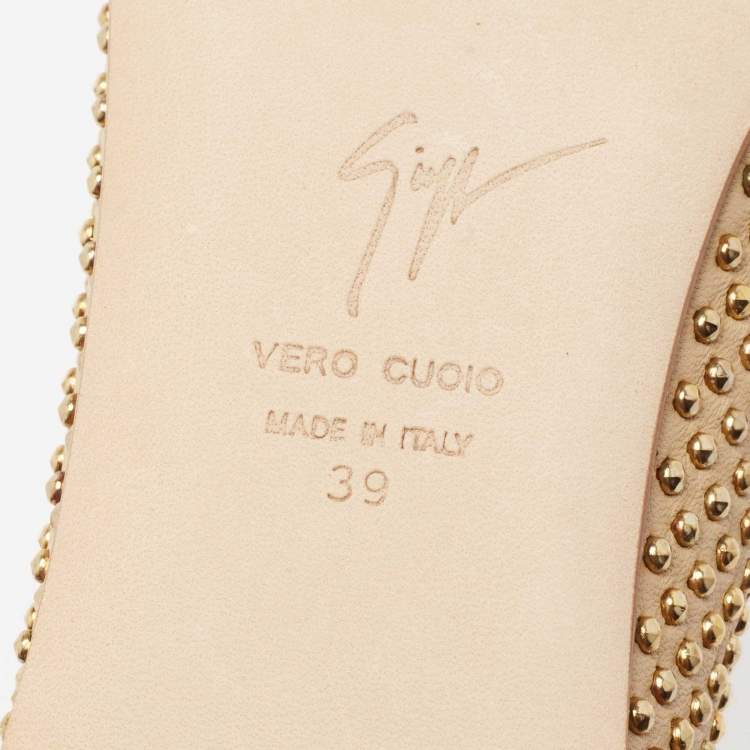 Pre Owned Giuseppe Zanotti Beige Studded Leather Ballet Flats Size 39