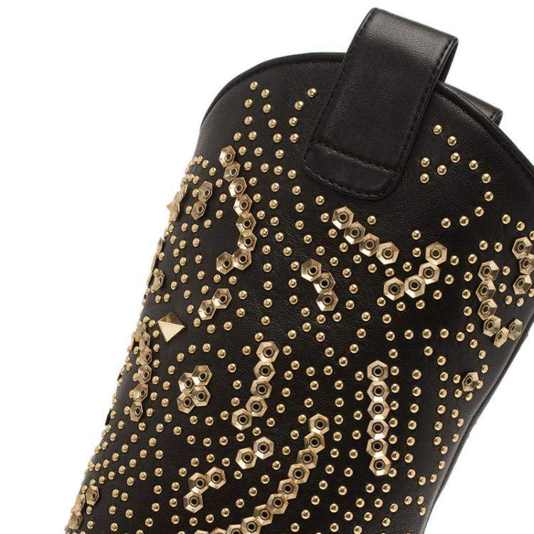 Pre Owned Giuseppe Zanotti Black Studded Leather Coline Peep Toe Mid Calf Boots Size 37