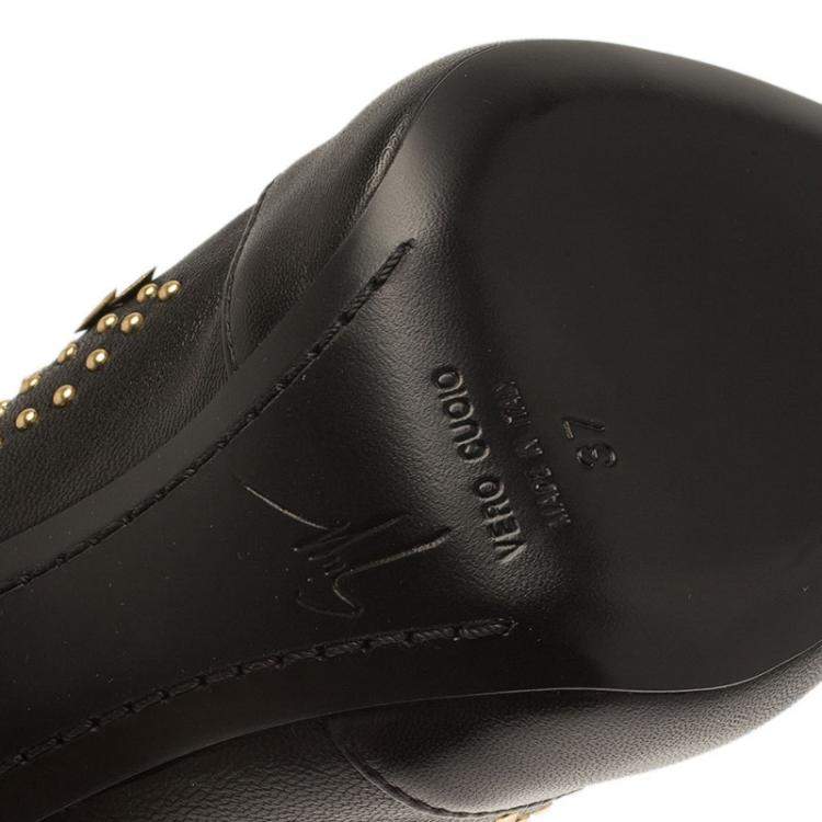 Pre Owned Giuseppe Zanotti Black Studded Leather Coline Peep Toe Mid Calf Boots Size 37