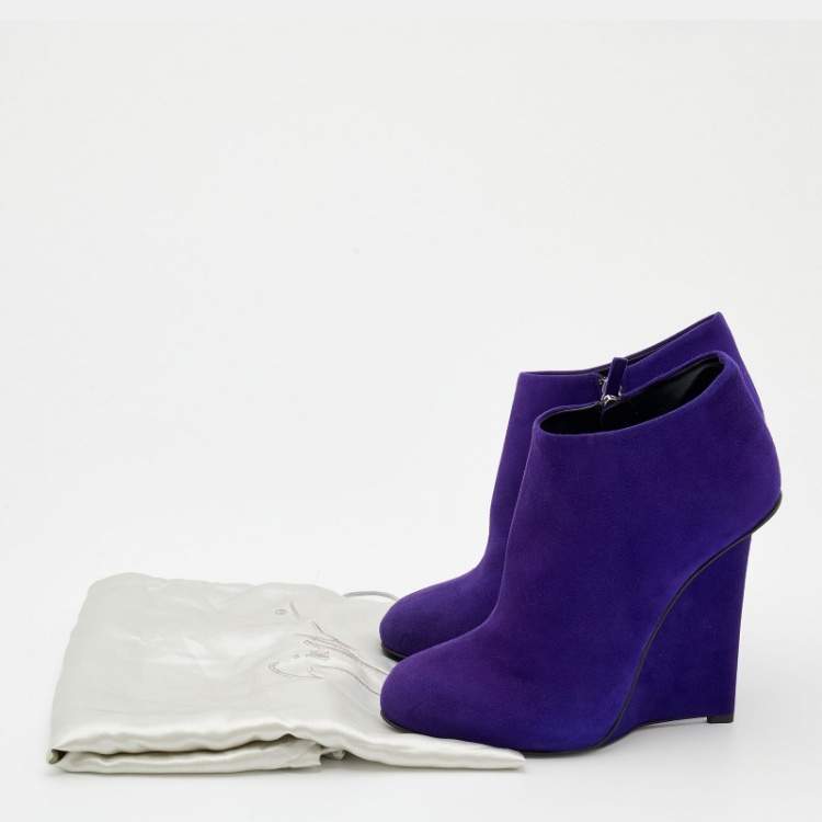 Pre Owned Giuseppe Zanotti Purple Suede Wedge Ankle Length Boots Size 40