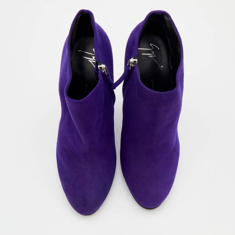 Pre Owned Giuseppe Zanotti Purple Suede Wedge Ankle Length Boots Size 40