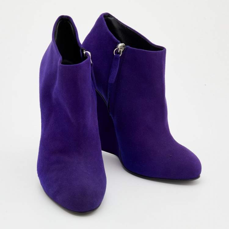 Pre Owned Giuseppe Zanotti Purple Suede Wedge Ankle Length Boots Size 40